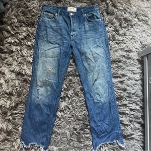 FREE PEOPLE Distressed Hem Straight Leg Jeans